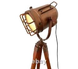 Wooden Spotlight Designer Tripod Floor Lamp Brass Studio Light Tripod Vintage