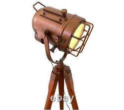 Wooden Spotlight Designer Tripod Floor Lamp Brass Studio Light Tripod Vintage