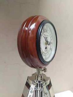 Wooden Table Clock with Adjustable Tripod Stand Heavy Quality (Brown)