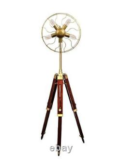 Wooden Tripod Fan Shape 5 Bulb Adjustable Standing Floor Lamp Vintage