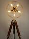 Wooden Tripod Fan Shape 5 Bulb Adjustable Standing Floor Lamp Vintage Style