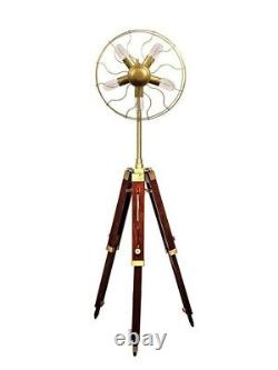 Wooden Tripod Fan Shape 5 Bulb Adjustable Standing Floor Lamp Vintage Style