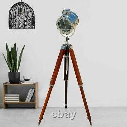 Wooden Tripod Floor Lamp LED Retro Nautical Spotlight Vintage Studio Shade Light