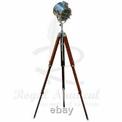 Wooden Tripod Floor Lamp LED Retro Nautical Spotlight Vintage Studio Shade Light