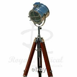 Wooden Tripod Floor Lamp LED Retro Nautical Spotlight Vintage Studio Shade Light