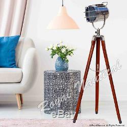 Wooden Tripod Floor Lamp Spotlight Nautical Vintage Wooden Lighting LED Lamp