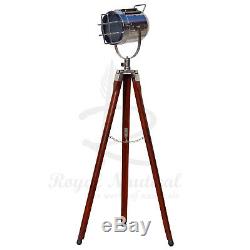 Wooden Tripod Floor Lamp Spotlight Nautical Vintage Wooden Lighting LED Lamp