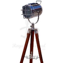 Wooden Tripod Floor Lamp Spotlight Nautical Vintage Wooden Lighting LED Lamp