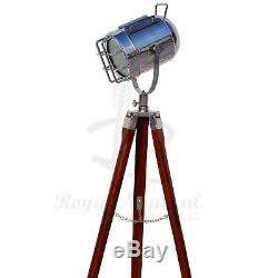 Wooden Tripod Floor Lamp Spotlight Nautical Vintage Wooden Lighting LED Lamp