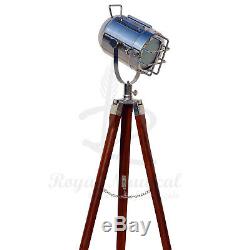 Wooden Tripod Floor Lamp Spotlight Nautical Vintage Wooden Lighting LED Lamp