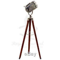 Wooden Tripod Floor Lamp Spotlight Nautical Vintage Wooden Lighting LED Lamp