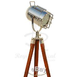 Wooden Tripod Floor Lamp Spotlight Nautical Vintage Wooden Lighting LED Lamp