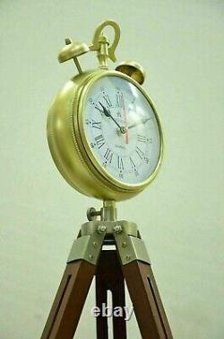 Wooden Vintage Clock With Adjustable Tripod Stand Metal Alarm Clock Style Decor