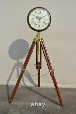 Wooden Wall Clock With Tripod Stand Vintage Style Adjustable Home Decor Item