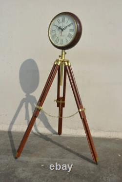 Wooden Wall Clock With Tripod Stand Vintage Style Adjustable Home Decor Item