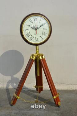 Wooden Wall Clock With Tripod Stand Vintage Style Adjustable Home Decor Item