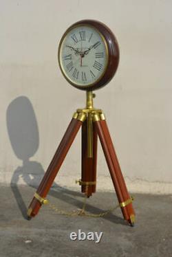 Wooden Wall Clock With Tripod Stand Vintage Style Adjustable Home Decor Item