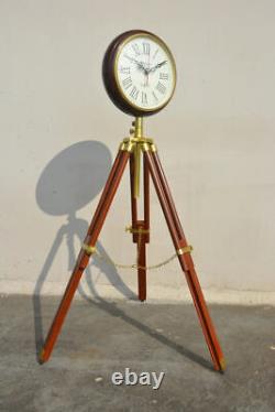 Wooden Wall Clock With Tripod Stand Vintage Style Adjustable Home Decor Item