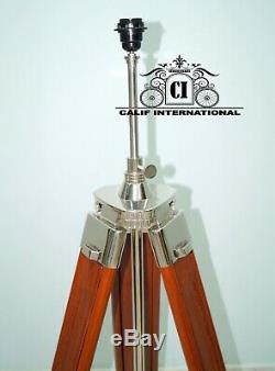 Wooden chrome shade big floor lamp tripod stand nautical antique vintage style