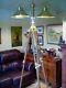 Wooden Tripod Vintage Double Brass Lampstand 7 Feet Tall. All Original