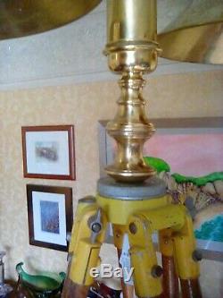Wooden tripod vintage double brass lampstand 7 feet tall. All original