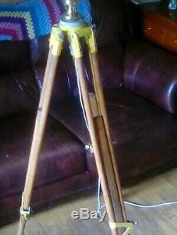 Wooden tripod vintage double brass lampstand 7 feet tall. All original