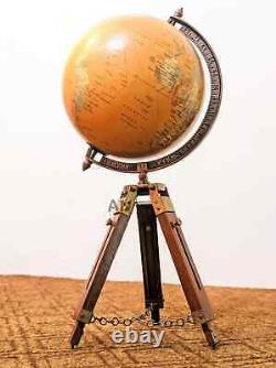 World Map Globe With Wooden Tripod Stand Vintage Decorative Table/Desk décor