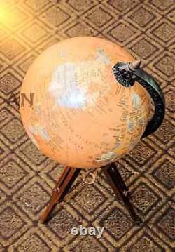 World Map Globe With Wooden Tripod Stand Vintage Decorative Table/Desk décor