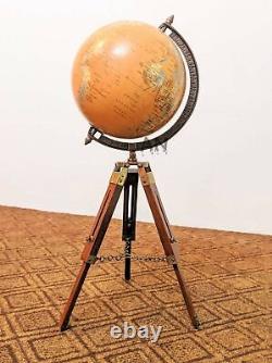 World Map Globe With Wooden Tripod Stand Vintage Decorative Table/Desk décor