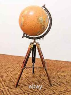 World Map Globe With Wooden Tripod Stand Vintage Decorative Table/Desk décor