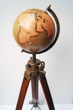 12 Carte du monde en style vintage avec support trépied en bois Décoration Terre Océan Cadeau