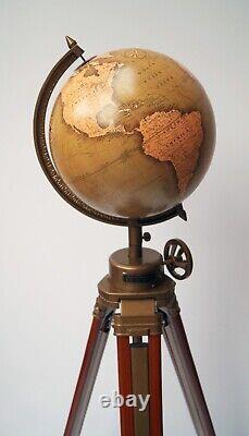 12 Carte du monde globe terrestre de style vintage avec support trépied en bois Décoration Terre Océan Cadeau