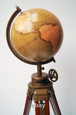 12 Carte du monde globe terrestre de style vintage avec support trépied en bois Décoration Terre Océan Cadeau
