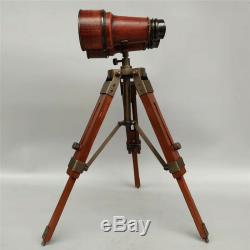 13,78 Cuivre Vintage Binocular Telescope En Cuir Avec Support De Trépied En Bois