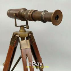 14,17 Cuivre Vintage Binocular Telescope En Cuir Avec Support De Trépied En Bois