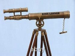 18 Plancher Antique De Télescope En Laiton Restant Avec La Réplique En Bois De Cru De Trépied