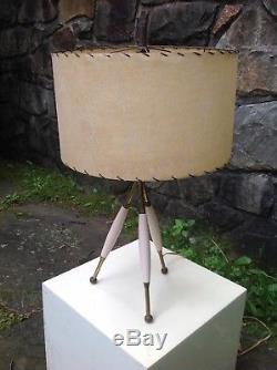 1950s-1960 Vintage Verplex Trépied Table Lampe Brass & Wood Modernist Retro MCM
