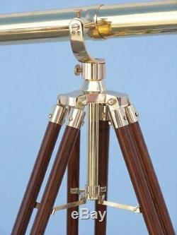 39 Laiton Lunette Astronomique Vintage D'or Fini Avec Plancher Brun Permanent Trépied