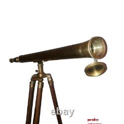 39 Lunette de télescope marine en laiton à l'ancienne avec un trépied en bois pour la décoration de la marine