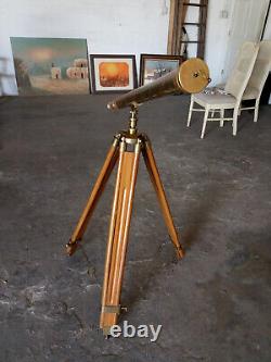 39 Télescope en Laiton Massif à l'Aspect Vintage avec Trépied en Bois Réglable