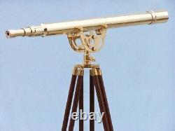 42 Pouces Télescope Spyglass Golden Finish Nautical Vintage Avec Trépied En Bois