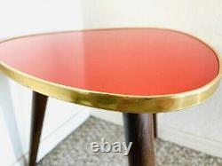 50s MID Century Plant Stand Table Tripod Side End Table Vintage Atomic Rouge
