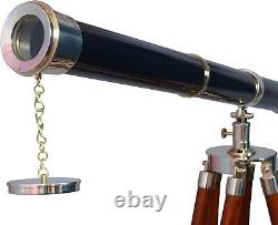 60 Télescope en laiton massif sur pied en bois pour sol marin