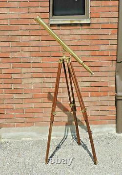 Ancien Télescope En Laiton Trépied Standing Nautical Master Scope Antique