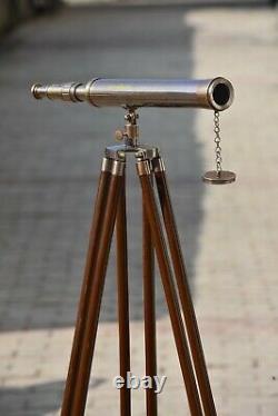 Ancien Télescope En Laiton Vintage 18 Avec Trépied En Bois Us Navy Marine Collectible