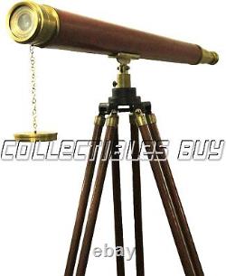 Ancien Télescope Nautique Maison Et Bureau Décoratif Trépied En Bois Vintage