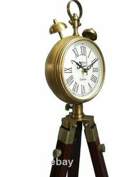 Ancienne Horloge Vintage En Bois Décoration De La Maison Fait Main Avec Trépied Stand