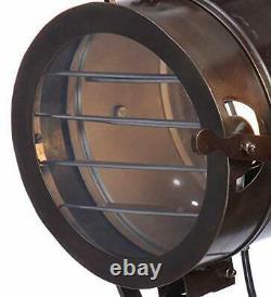 Antique Nautical Vintage Brown Spotlight Avec Lampe De Sol Trépied Recherche Lumière