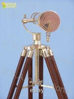 Antique Vintage Brass Telescope 39 Avec Trépied En Bois Us Navy Marine Collectible