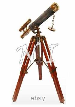 Antique Vintage Double Barrel Scope Leather & Brass Telescope Wooden Tripod Gift<br/>	 

<br/>

 Translation: Ancien télescope à double canon en cuir et laiton, trépied en bois, cadeau